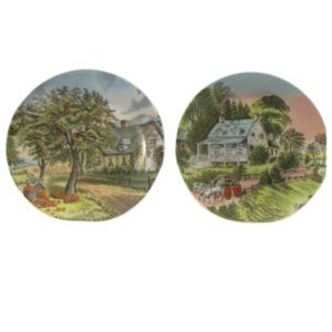 2 Vintage Currier & Ives Season's Decorative 6 1/2" Plates Summer and Autumn